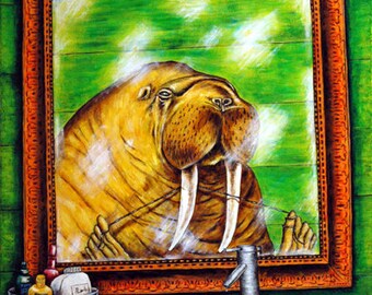 Walrus Flossing Tusks Animal Art Print