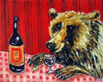 Bear at the Wine Bar  Animal Art Print