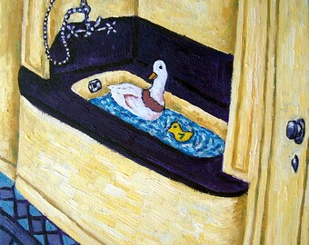 duck bath art tile coaster gift