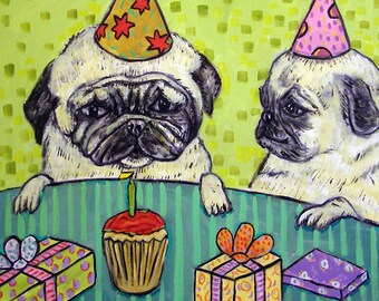 pug birthday - dog art - coaster tile - animal lover gift - home kitchen decor