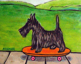 scottish terrier skateboarding dog art tile coaster gift - multple sizes