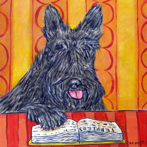 scottish terrier reading - coaster tile - animal lover gift - home decor