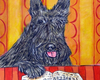 scottish terrier reading - coaster tile - animal lover gift - home decor