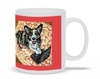 Corgi dog working on a computer mug - 11 or 15 oz