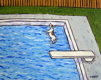 Title: Jack Russell Terrier at the Pool Art Print - JSCHMETZ Abstract Folk Art Pop Art Modern