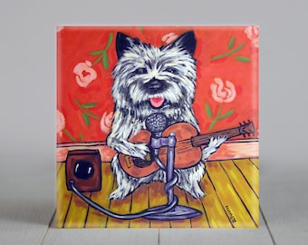 Cairn Terrier Playing the Guitar Dog Art coaster tile Gift artwork gift decor home accent