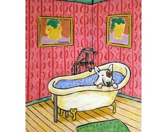 Bull Terrier Taking a Bath Dog Art Print