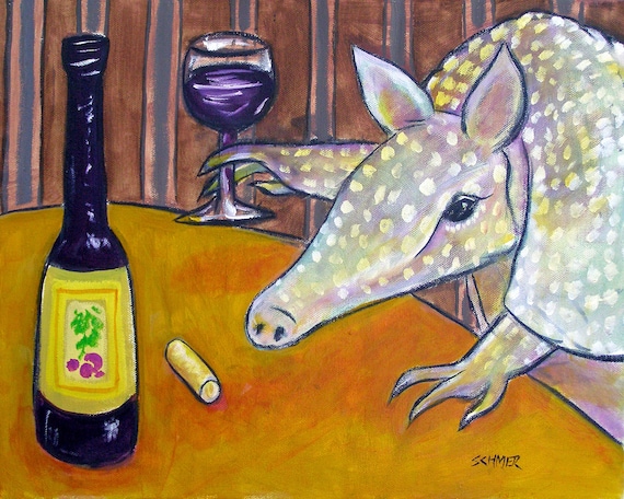 Armadillo Wine Bar Animal Art Print - Multiple Sizes Available - Printed on Archival Matte or Glossy Photo Paper