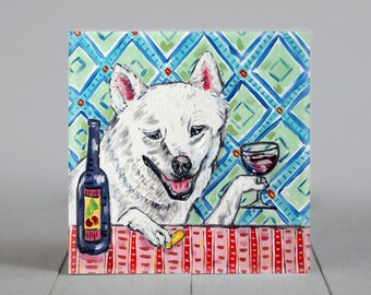 Shiba inu wine dog art tile coaster animal gift dcecor