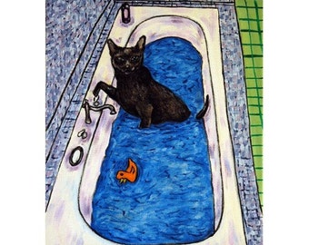 cat art - bombay cat artwork - bathroom art decor - 13x19 art print - matte or glossy