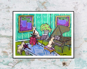 siamese cat trio animal art print - canvas or matte paper print - multiple sizes