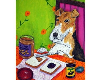 Fox Terrier Making a Peanut Butter and Jelly Sandwich Dog Art Print - animal decor