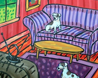 jack russell in the living room - dog art tile coaster gift animal