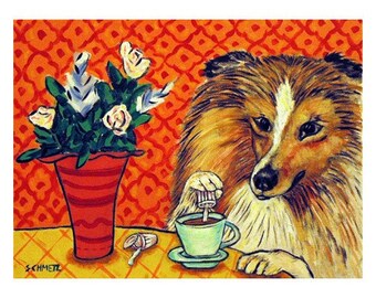 Shetland Sheepdog Sheltie at the Coffee Shop Dog Art Print