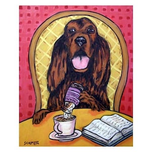 Irish Setter at the Cafe Dog Art Print - 13x19 - matte or glossy