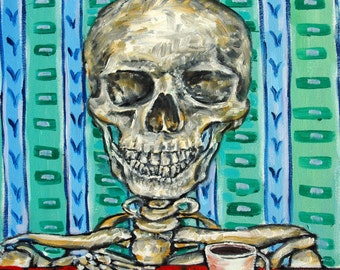 Skeleton art Skull coffee coaster tile decor gift
