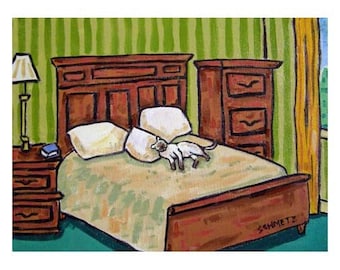 Siamese cat sleeping animal art print - stretched canvas or paper print - multiple sizes available