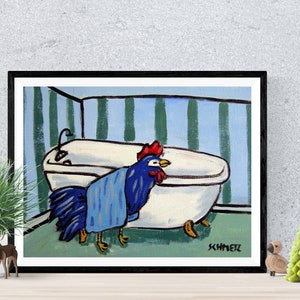 chicken taking a bath animal art print on matte or glossy paper - multiple size home decor
