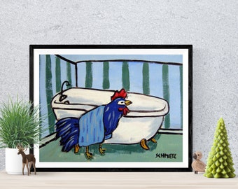 chicken taking a bath animal art print on matte or glossy paper - multiple size home decor