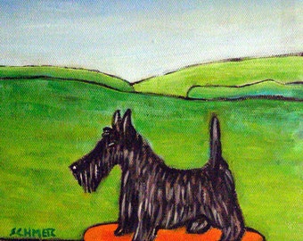 Scottish terrier skateboarding dog art print on ready to hang stretched canvas print- home decor wall art