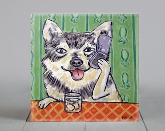 Swedish vallhund - dog art - tile coaster- animal lover gift - cell phone