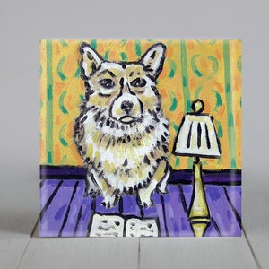 Corgis lesen - Hund Kunstwerk - Keramik Untersetzer - Tierliebhaber Geschenke - Bibliothek Wohndekor