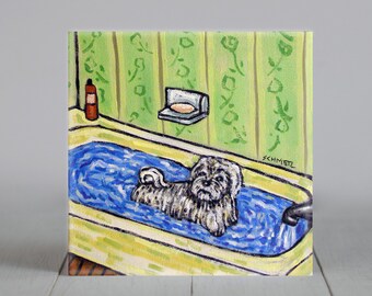 maltese artwork,animal decor,square coaster,decorative tile,bathing decor,homeaccent,tabletop or wall