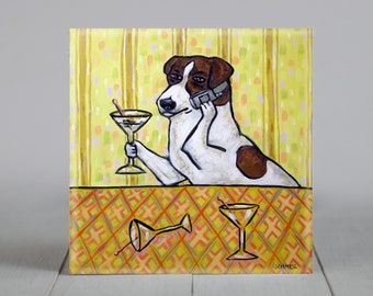 Jack Russell Terrier at the Martini Bar Dog Art coaster tile Gift - multiple sizes