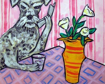 schnauzer, TILE, dog, dog art, art, schnauzer tile, gift, modern folk art, schnauzer art 