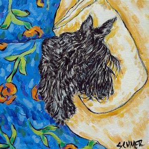scottish terrier sleeping dog art tile coaster - multple sizes