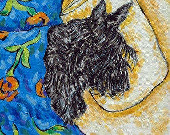 scottish terrier sleeping dog art tile coaster - multple sizes