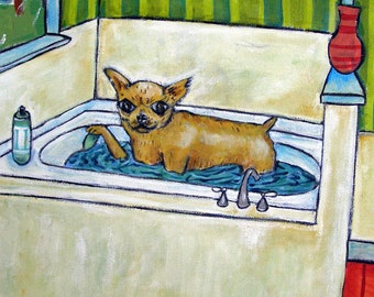 chihuahua art, chihuahua bathroom, bathroom decor, bathroom bather,dog bath, dog lover, dog art, dog coaster. ceramic dog, chihuahua gift