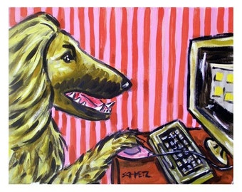 Afghan Working on a Computer Dog Art Print  JSCHMETZ MODERN abstract folk pop art AMERICANA