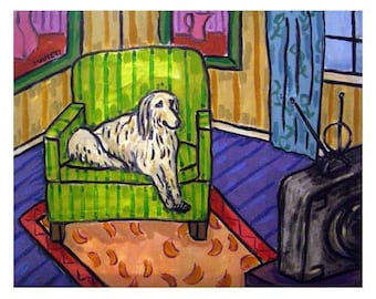 Afghan Hound Watching the Television Dog Art Print   JSCHMETZ modern abstract folk pop art AMERICAN ART gift