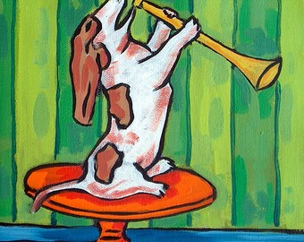 Basset Hound Playing the Horn Dog Art coaster tile Gift