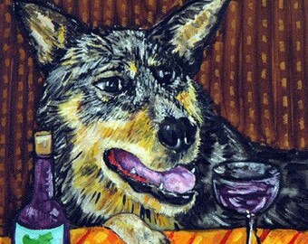 Australian Cattle Dog at the Wine Bar Dog Art coaster tile Gift JSCHMETZ modern abstract folk pop art american ART gift