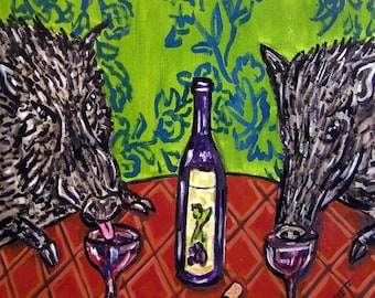 Javelina - art, tile, coaster,gift,modern folk art, pop art, wine, wine art, wine tile, wine coaster,gift
