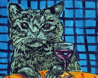 black russian - cat art - print - on canvas or paper - animal decor