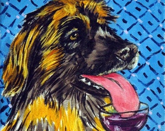 Leonberger dog art print - wine decor - dog lover gift - stretched canvas or paper print