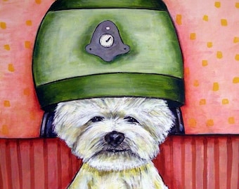 West Highland White terrier at the Salon Dog art tile coaster