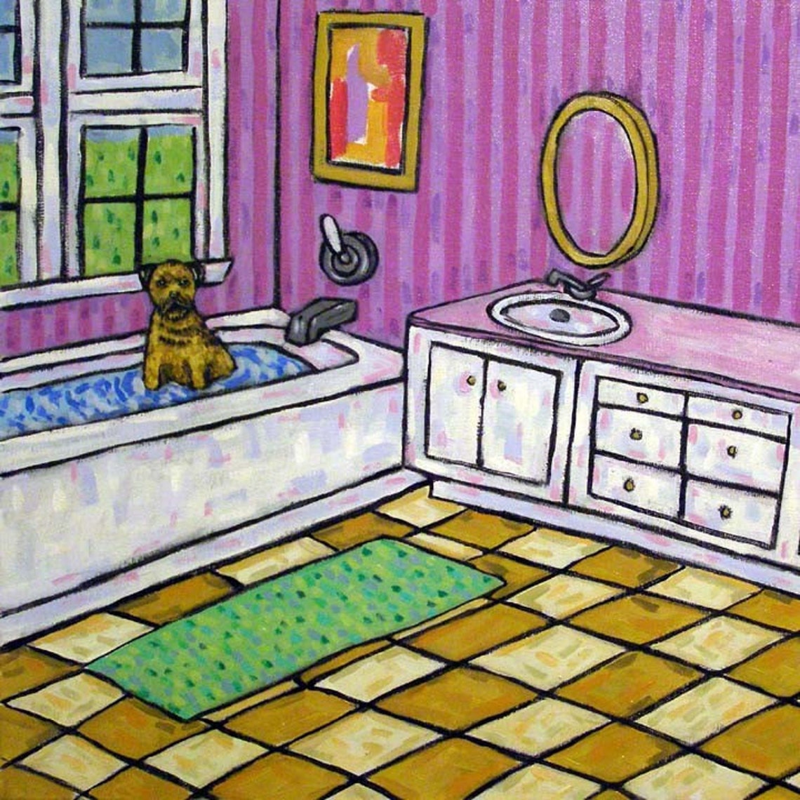 Border Terrier Tomando un azulejo de montaña rusa de arte de | Etsy