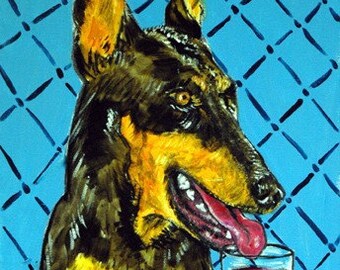 Doberman Pinscher at the Wine Bar Dog Art Print
