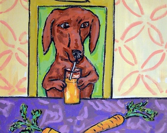 dachshund art carrot juice canvas print gift modern Giclee- ready to hang by Jay Schmetz