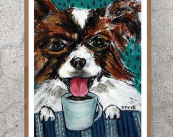 Papillon art,Papillon print, dog canvas wall art, coffee art, coffee print, dog art,animal decor