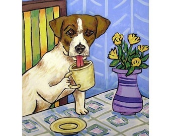 jack russell coffee dog art print - on heavyweight paper or stretched canvas