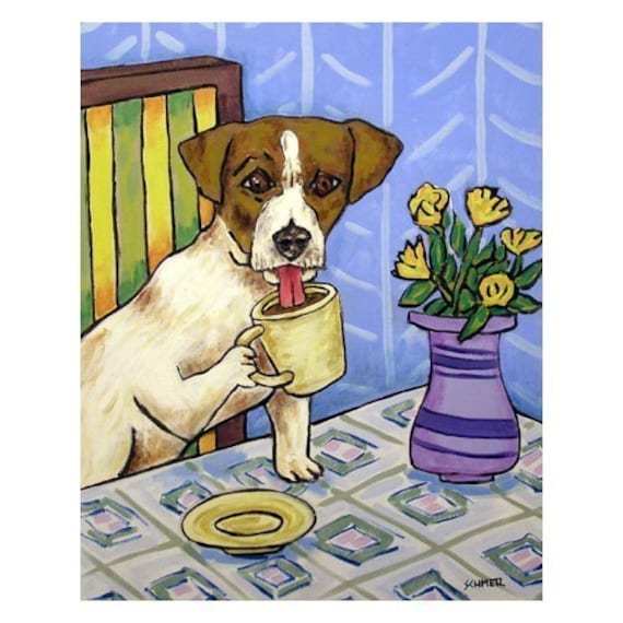 Jack Russel Terrier bathroom art print animals impressionism gift 8x10
