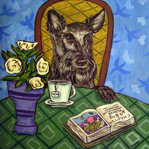 scottish terrier at the coffee shop dog art tile coaster gift - multple sizes