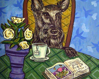scottish terrier at the coffee shop dog art tile coaster gift - multple sizes