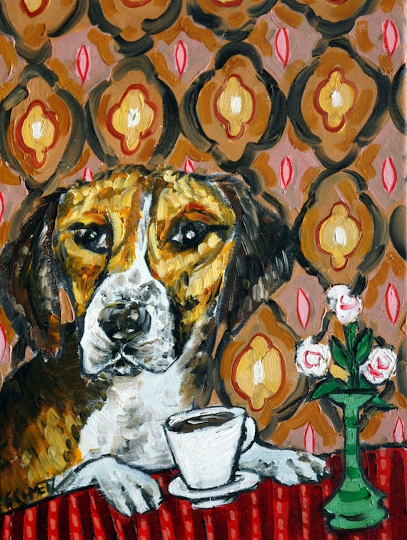 HIPPOPOTAMUS COFFEE 8x10 art PRINT animals impressionism