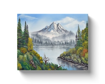 Misty Mountain With Lake Canvas Wrap Ready To Hang Print Mountain Home Decor (G)